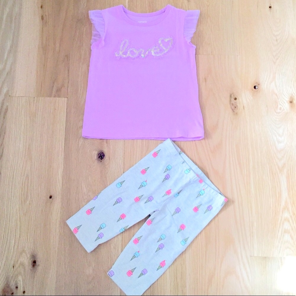 Carter’s Purple Love Shirt w/ Ice Cream Capris💜🍦